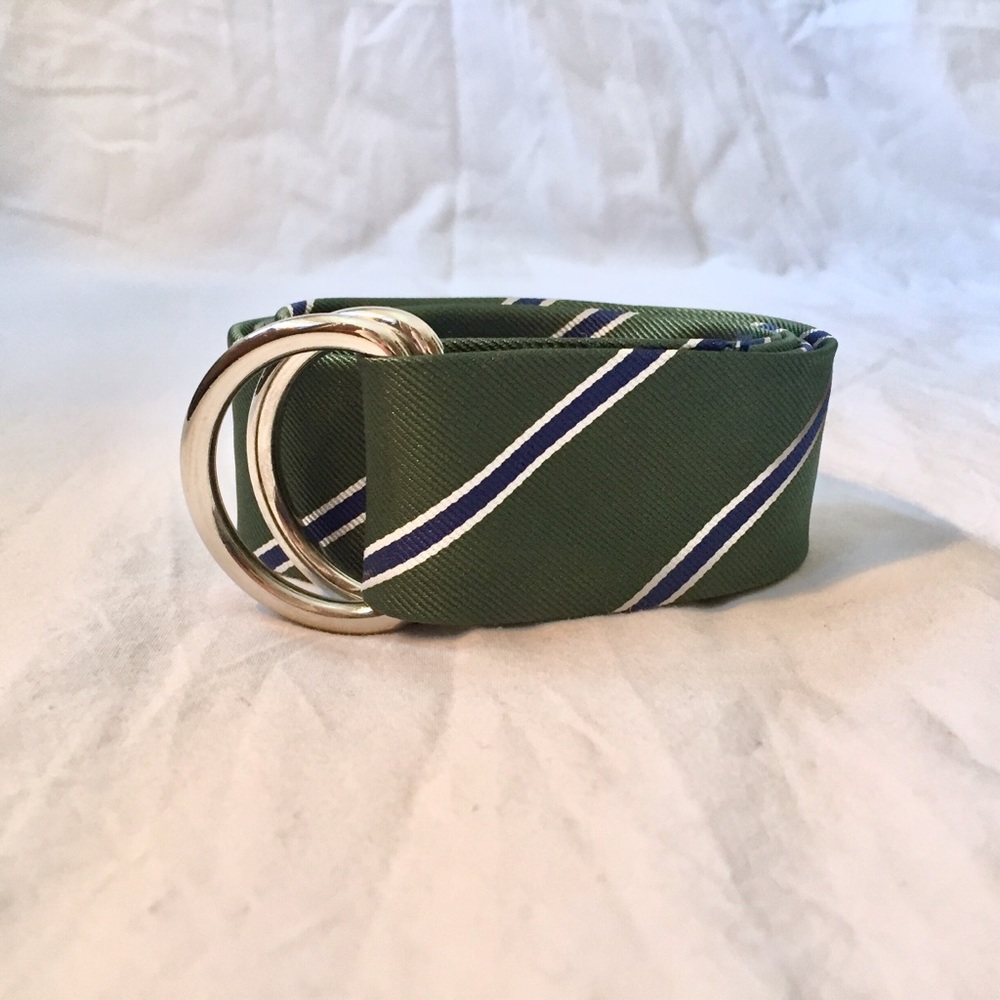 Navy and Green Striped Silk Tie Belt